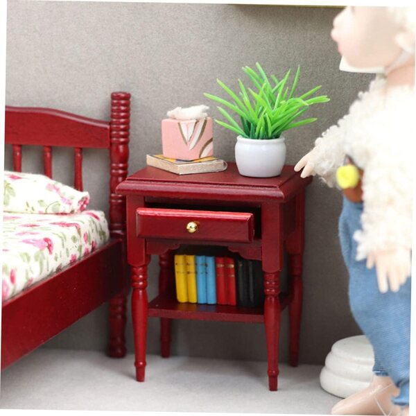 Mini comodino in legno rosso VICASKY per case delle bambole, modello realistico e resistente