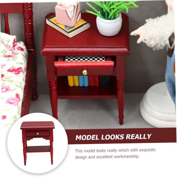 Mini comodino in legno rosso VICASKY per case delle bambole, modello realistico e resistente