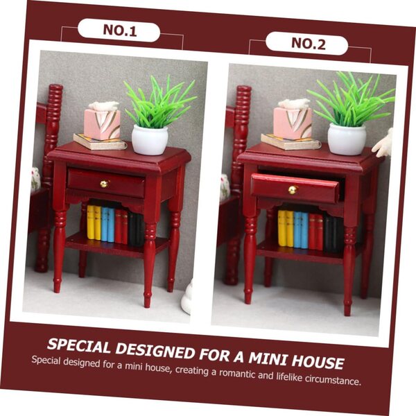 Mini comodino in legno rosso VICASKY per case delle bambole, modello realistico e resistente