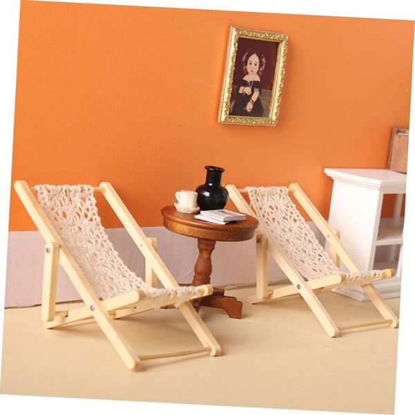 VICASKY Mini Sedia Sdraio Pieghevole in Legno e Cotone per Decorazioni Casa Bambole
