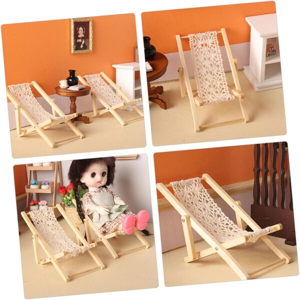 VICASKY Mini Sedia Sdraio Pieghevole in Legno e Cotone per Decorazioni Casa Bambole