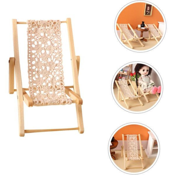 VICASKY Mini Sedia Sdraio Pieghevole in Legno e Cotone per Decorazioni Casa Bambole