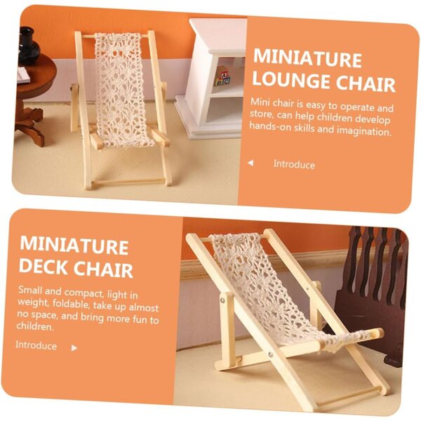 VICASKY Mini Sedia Sdraio Pieghevole in Legno e Cotone per Decorazioni Casa Bambole