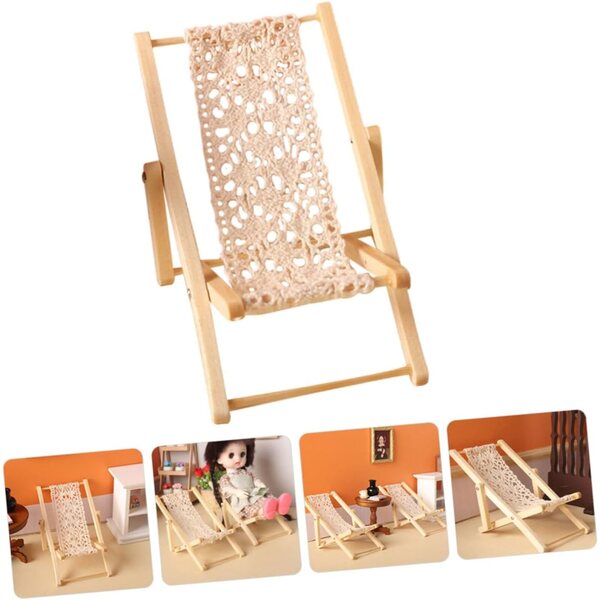 VICASKY Mini Sedia Sdraio Pieghevole in Legno e Cotone per Decorazioni Casa Bambole