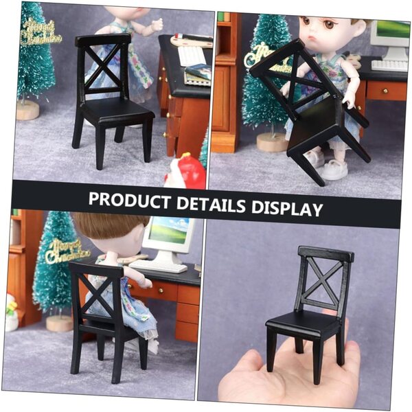Mini sedia in legno nera VICASKY modello 1:12 per casa delle bambole e decorazioni