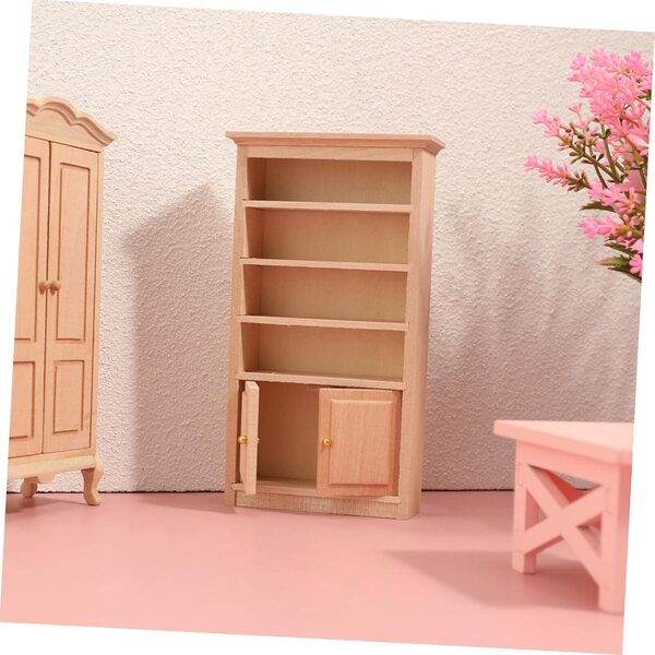 VICASKY Mini Libreria in Legno 1:12 per Casa delle Bambole con Porta e Maniglia Oro