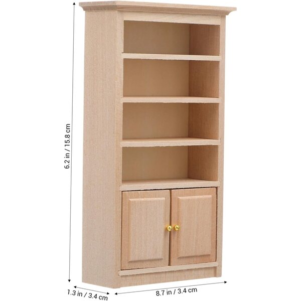 VICASKY Mini Libreria in Legno 1:12 per Casa delle Bambole con Porta e Maniglia Oro