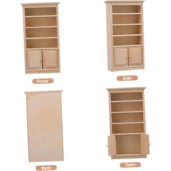 VICASKY Mini Libreria in Legno 1:12 per Casa delle Bambole con Porta e Maniglia Oro