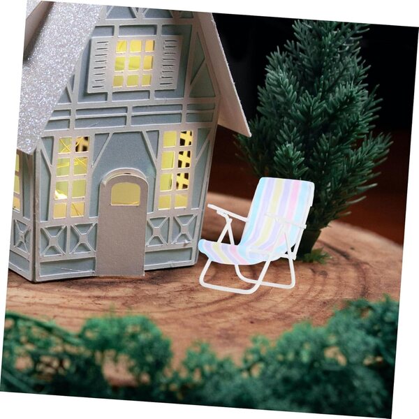 VICASKY Puppenhaus-Miniatur-Liegestuhl aus Eisen und Stoff