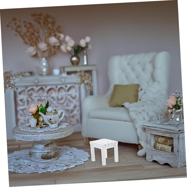 VICASKY Mini sgabello in legno bianco scala 1:12 per casa delle bambole e giardino