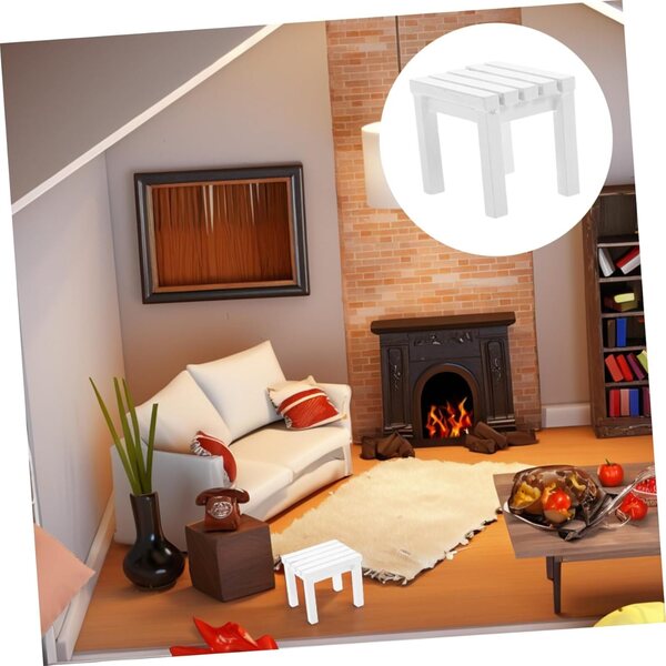 VICASKY Mini sgabello in legno bianco scala 1:12 per casa delle bambole e giardino
