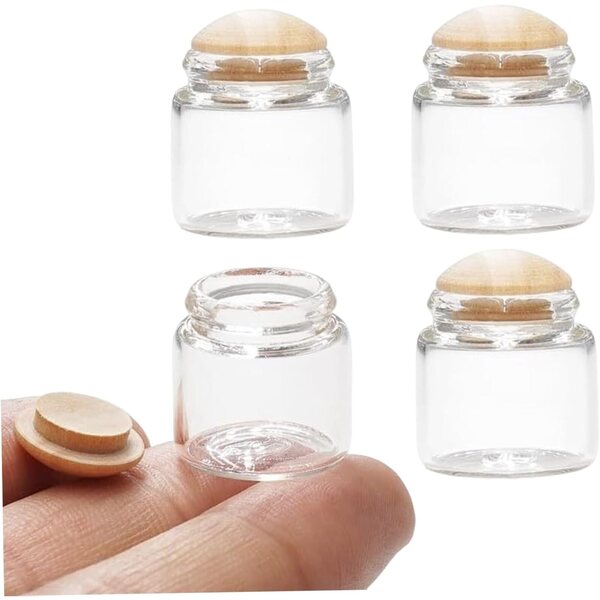 Set 8 mini barattoli vetro 1:6 e 1:12 con coperchio per casa delle bambole