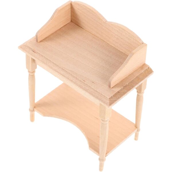 VICASKY 1:12 Mini-Holzschreibtisch für Puppenhaus, Miniatur-Studientisch