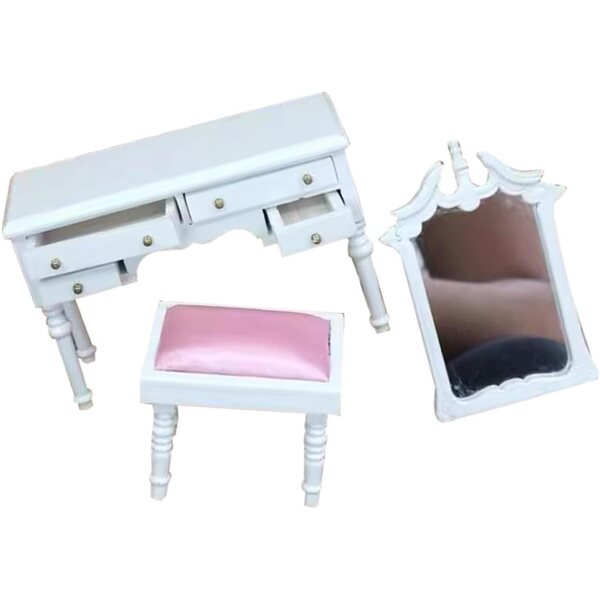 VICASKY Miniatur-Kosmetikset mit weißem Hocker 1:12 für Puppenhaus