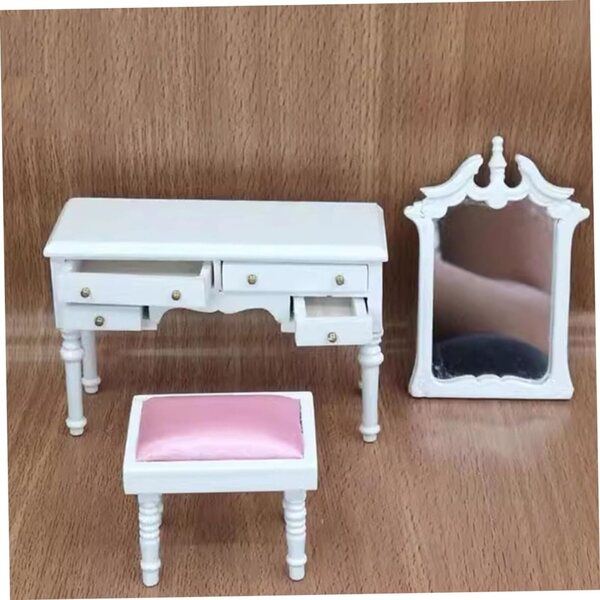 VICASKY Miniatur-Kosmetikset mit weißem Hocker 1:12 für Puppenhaus