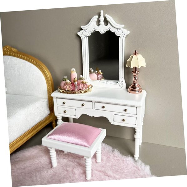 VICASKY Miniatur-Kosmetikset mit weißem Hocker 1:12 für Puppenhaus