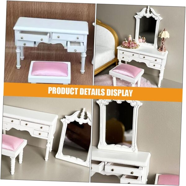 VICASKY Miniatur-Kosmetikset mit weißem Hocker 1:12 für Puppenhaus
