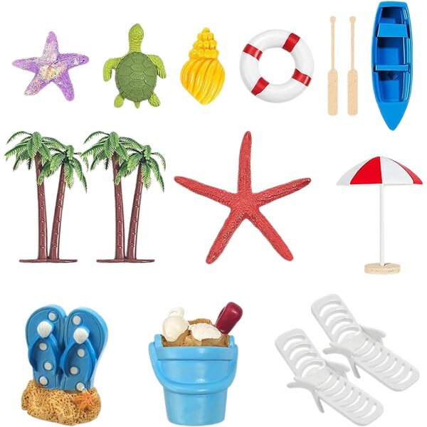 Topper per torta a tema spiaggia Ynnhik: set 15 decorazioni in resina miniatura