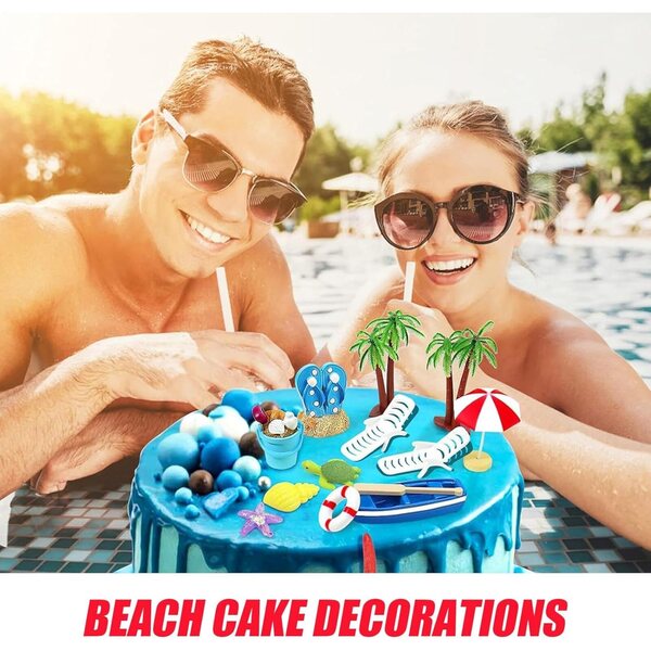 Topper per torta a tema spiaggia Ynnhik: set 15 decorazioni in resina miniatura