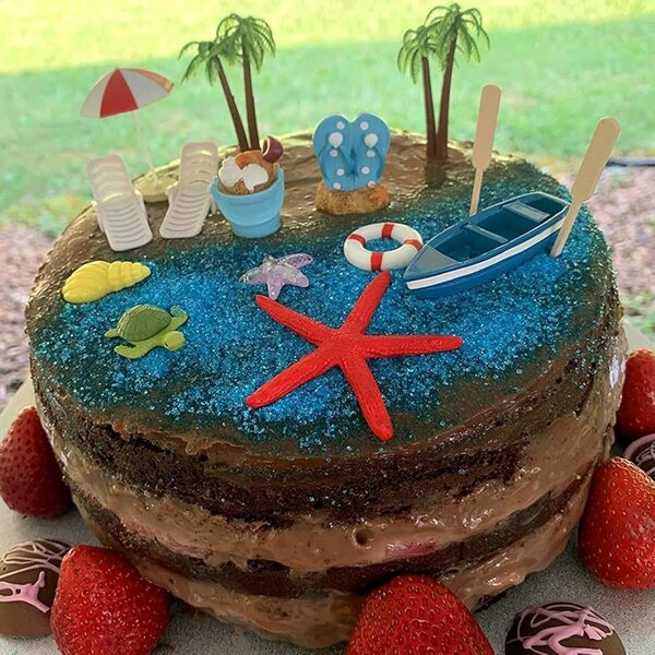 Topper per torta a tema spiaggia Ynnhik: set 15 decorazioni in resina miniatura