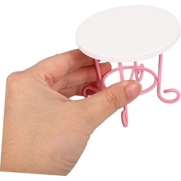 VICASKY Tavolino Miniatura in Legno e Metallo Rosa per Casa delle Bambole Scala 1:12