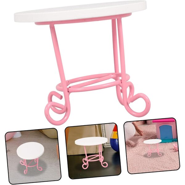 VICASKY Tavolino Miniatura in Legno e Metallo Rosa per Casa delle Bambole Scala 1:12