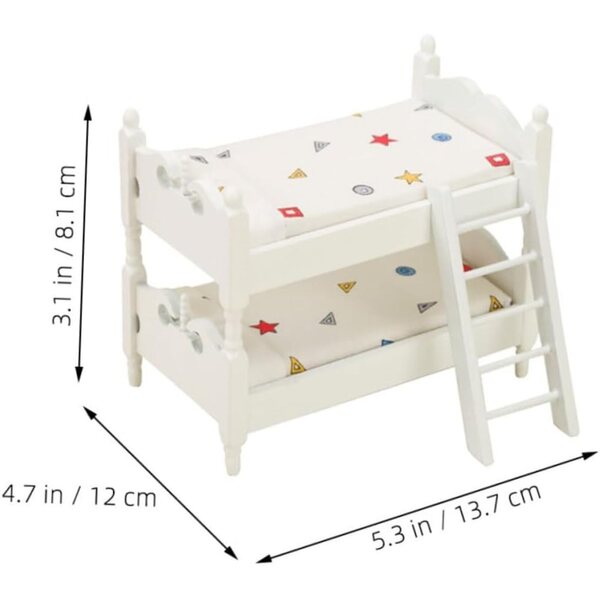 VICASKY Letto a Castello Miniatura in Legno per Casa delle Bambole con Scala