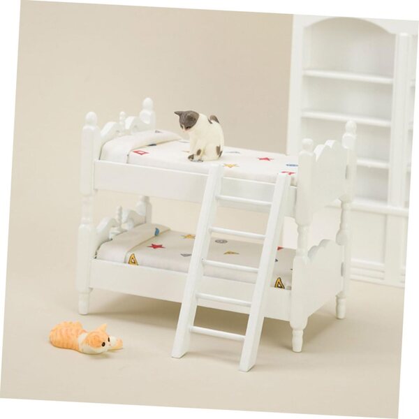 VICASKY Letto a Castello Miniatura in Legno per Casa delle Bambole con Scala