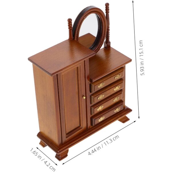 VICASKY 1:12 Mini-Holzkommode für Puppenhaus, Vintage-Schminktisch