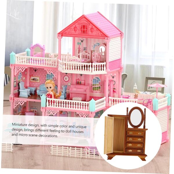 VICASKY 1:12 Mini-Holzkommode für Puppenhaus, Vintage-Schminktisch