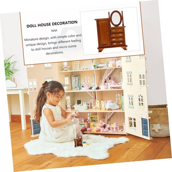 VICASKY 1:12 Mini-Holzkommode für Puppenhaus, Vintage-Schminktisch