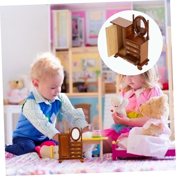 VICASKY 1:12 Mini-Holzkommode für Puppenhaus, Vintage-Schminktisch