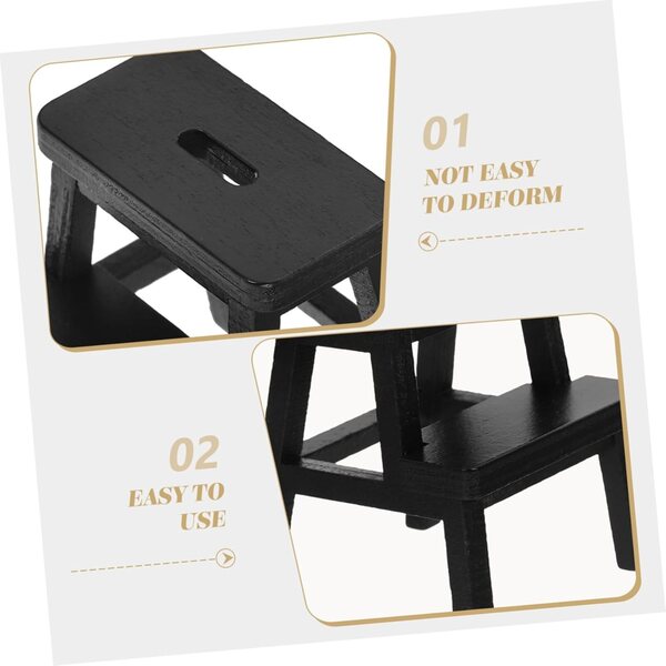 VICASKY Sgabello in legno miniatura nero, sgabello decorativo per casa delle bambole