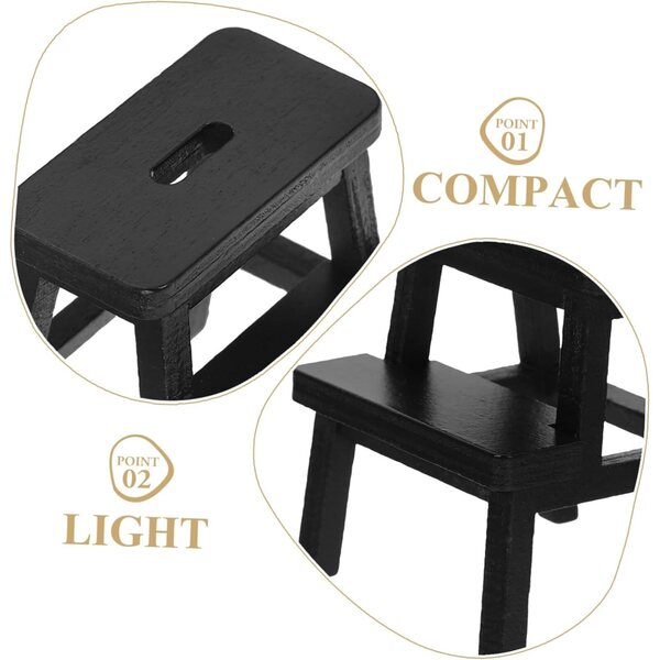 VICASKY Sgabello in legno miniatura nero, sgabello decorativo per casa delle bambole