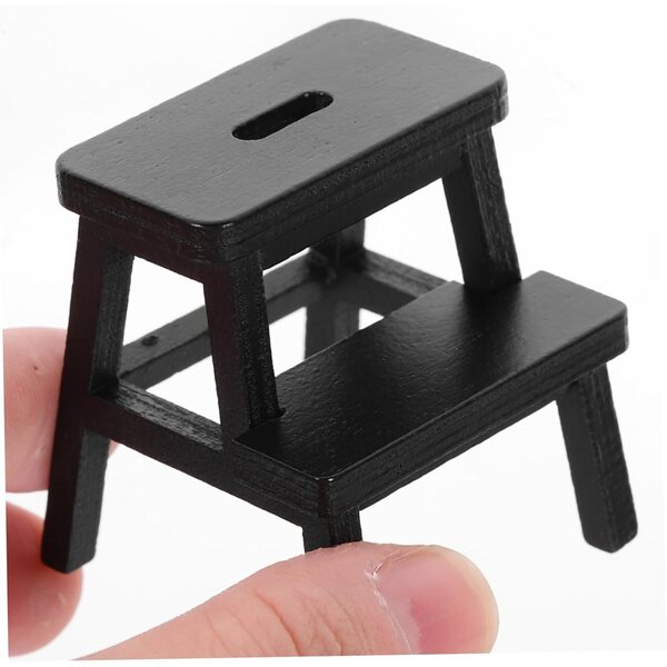 VICASKY Sgabello in legno miniatura nero, sgabello decorativo per casa delle bambole