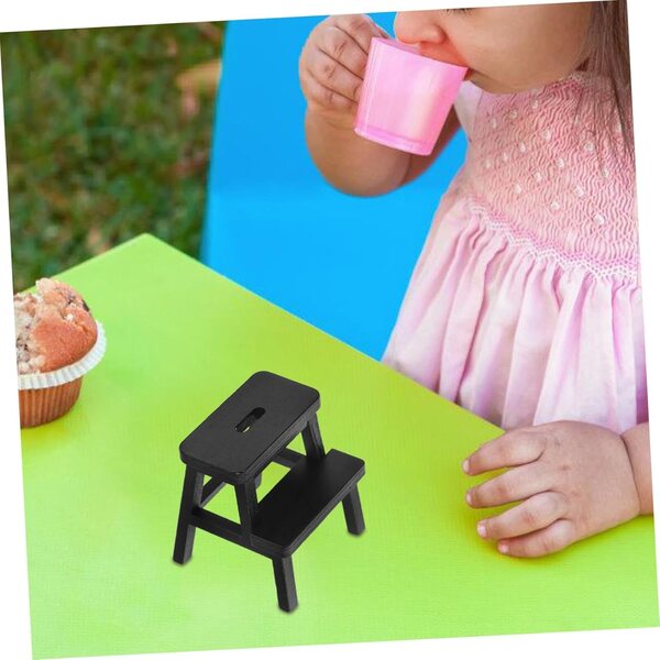 VICASKY Sgabello in legno miniatura nero, sgabello decorativo per casa delle bambole