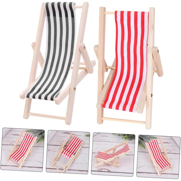 VICASKY 4 Sedie Pieghevoli Miniatura da Spiaggia in Legno per Bambole e Decorazioni