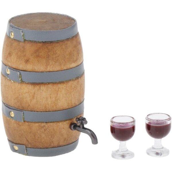 Miniatur-Fass und Glas Wein im Maßstab 1:12, realistisches Modell für die Puppenküche