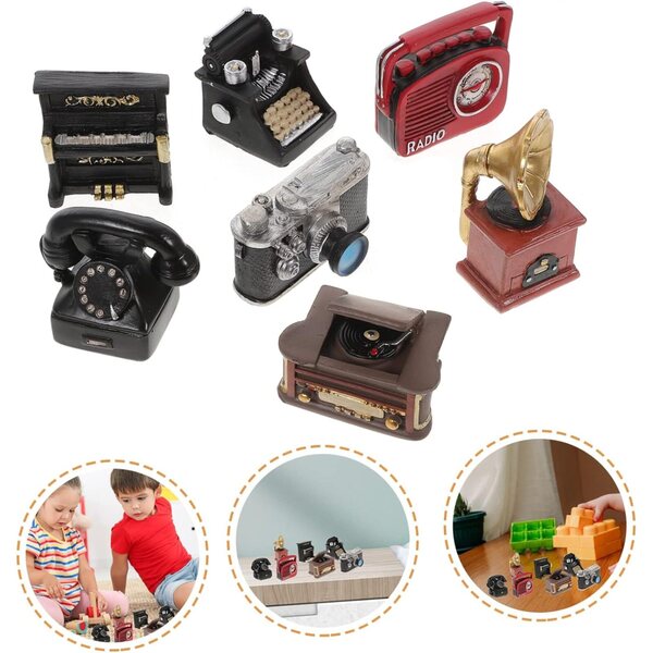 Amosfun Miniature Vintage Resina 7 Pezzi per Casa delle Bambole - Accessori Realistici