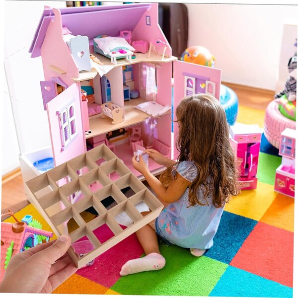 VICASKY Mini Vetrina per Casa delle Bambole, Scaffale 16 Scomparti in MDF