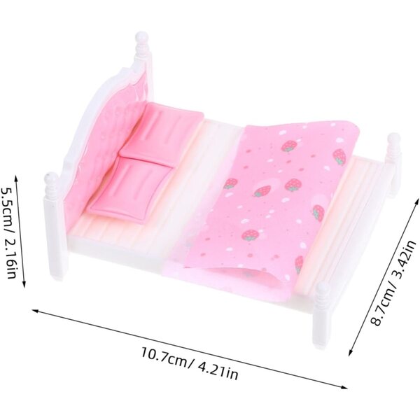 VICASKY Set Mobili Miniatura Casa delle Bambole 1:12 con Specchio e Letto Rosa