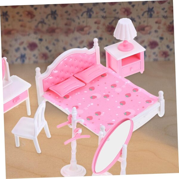 VICASKY Set Mobili Miniatura Casa delle Bambole 1:12 con Specchio e Letto Rosa