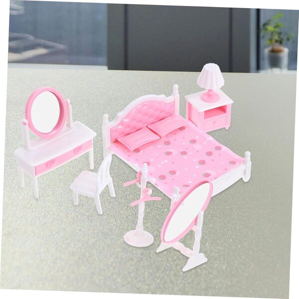 VICASKY Set Mobili Miniatura Casa delle Bambole 1:12 con Specchio e Letto Rosa