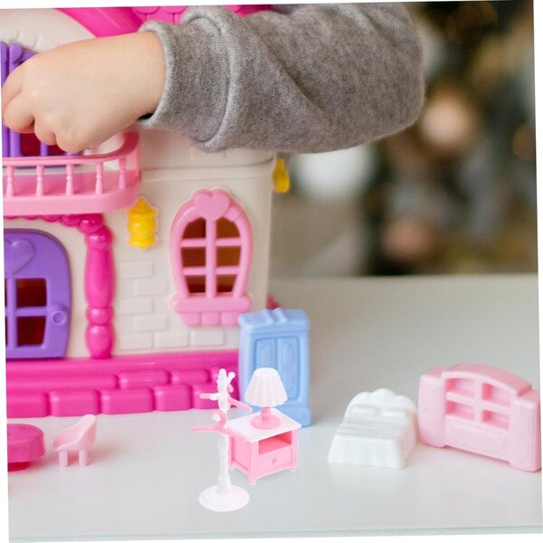 VICASKY Set Mobili Miniatura Casa delle Bambole 1:12 con Specchio e Letto Rosa