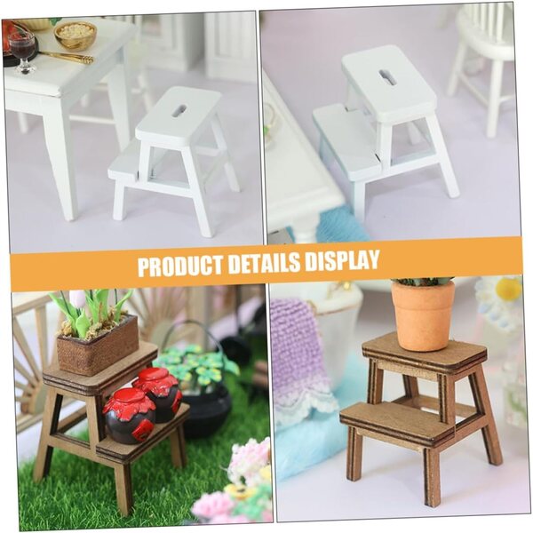 VICASKY Mini-Vintage-Holzhocker für Puppenhaus – Set bestehend aus 2 Stück