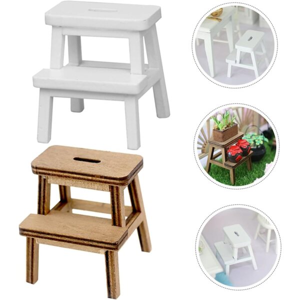VICASKY Mini-Vintage-Holzhocker für Puppenhaus – Set bestehend aus 2 Stück