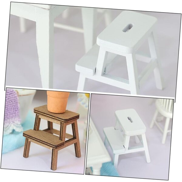 VICASKY Mini-Vintage-Holzhocker für Puppenhaus – Set bestehend aus 2 Stück