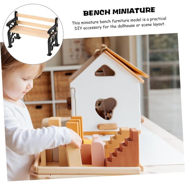 VICASKY 3 Vintage-Miniatur-Gartenbänke aus Holz und Eisen, DIY-Dekoration