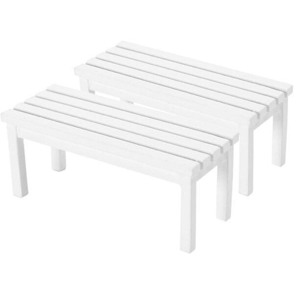 ibasenice 2 panche in legno bianco miniatura 9x3,7x3,6 cm per casa delle bambole e giardino fatato