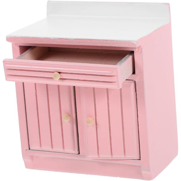 VICASKY Miniatur-Küchenschrank aus rosa Holz für Puppenhaus